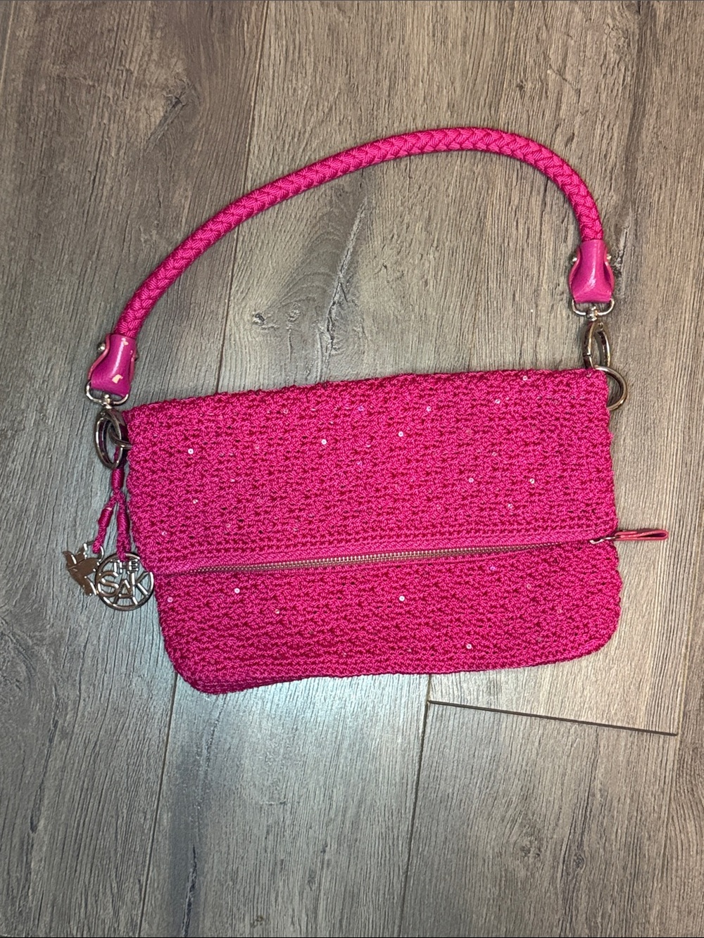 The Sak Fuchsia Braided Shoulder Clutch